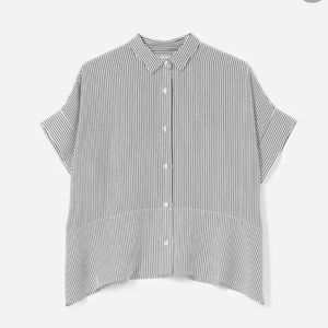 NWT Everlane silk short sleeve square button down shirt black / white stripe 00
